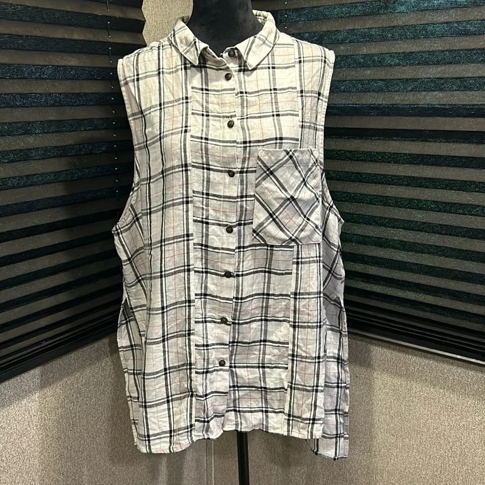 Topshop Women’s‎ Sleeveless Plaid Flannel Button Front High/low Shirt Size 10